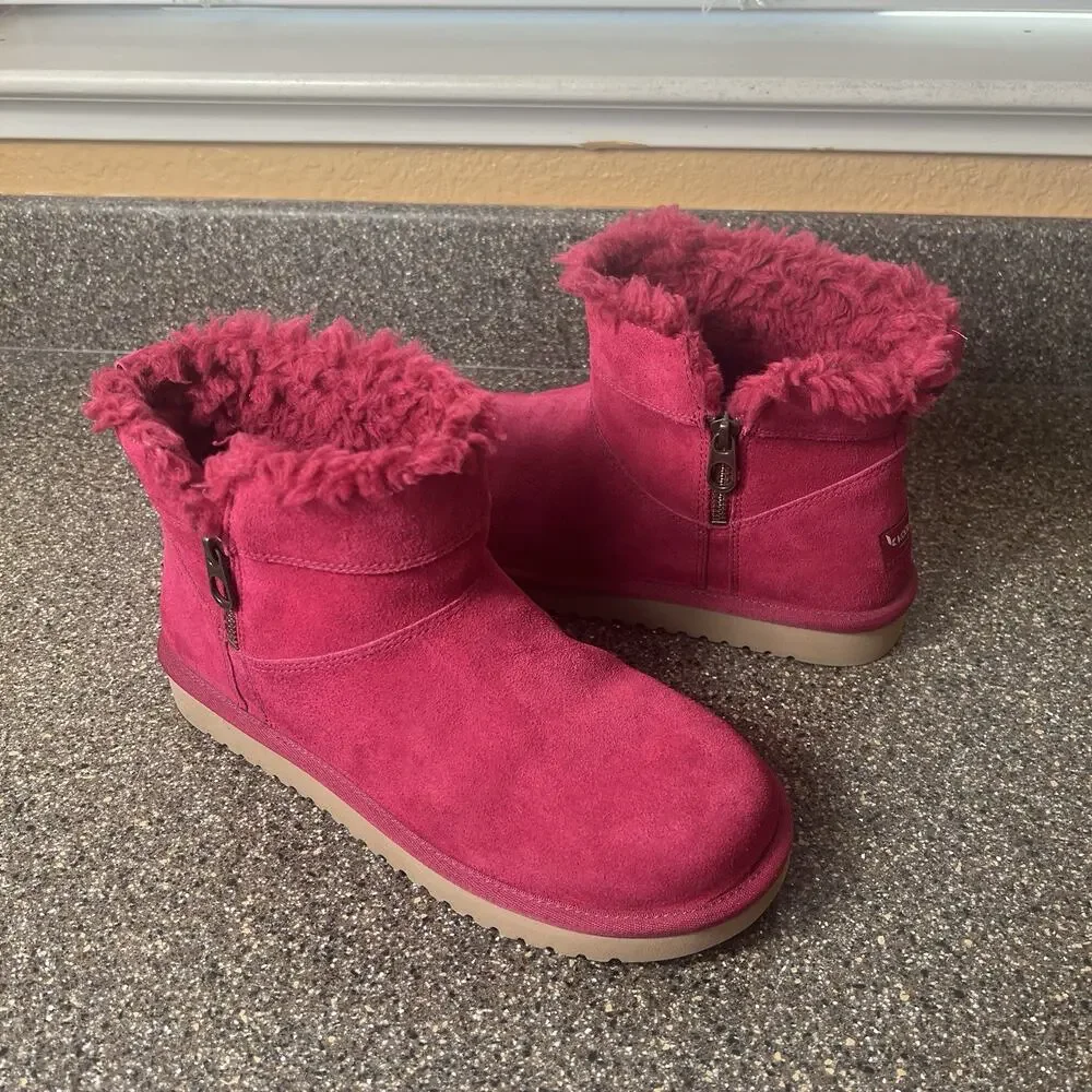 Koolaburra By Ugg Fuchsia Mini Ankle Boots Womens Size 9 Faux Fur Lining Pull On